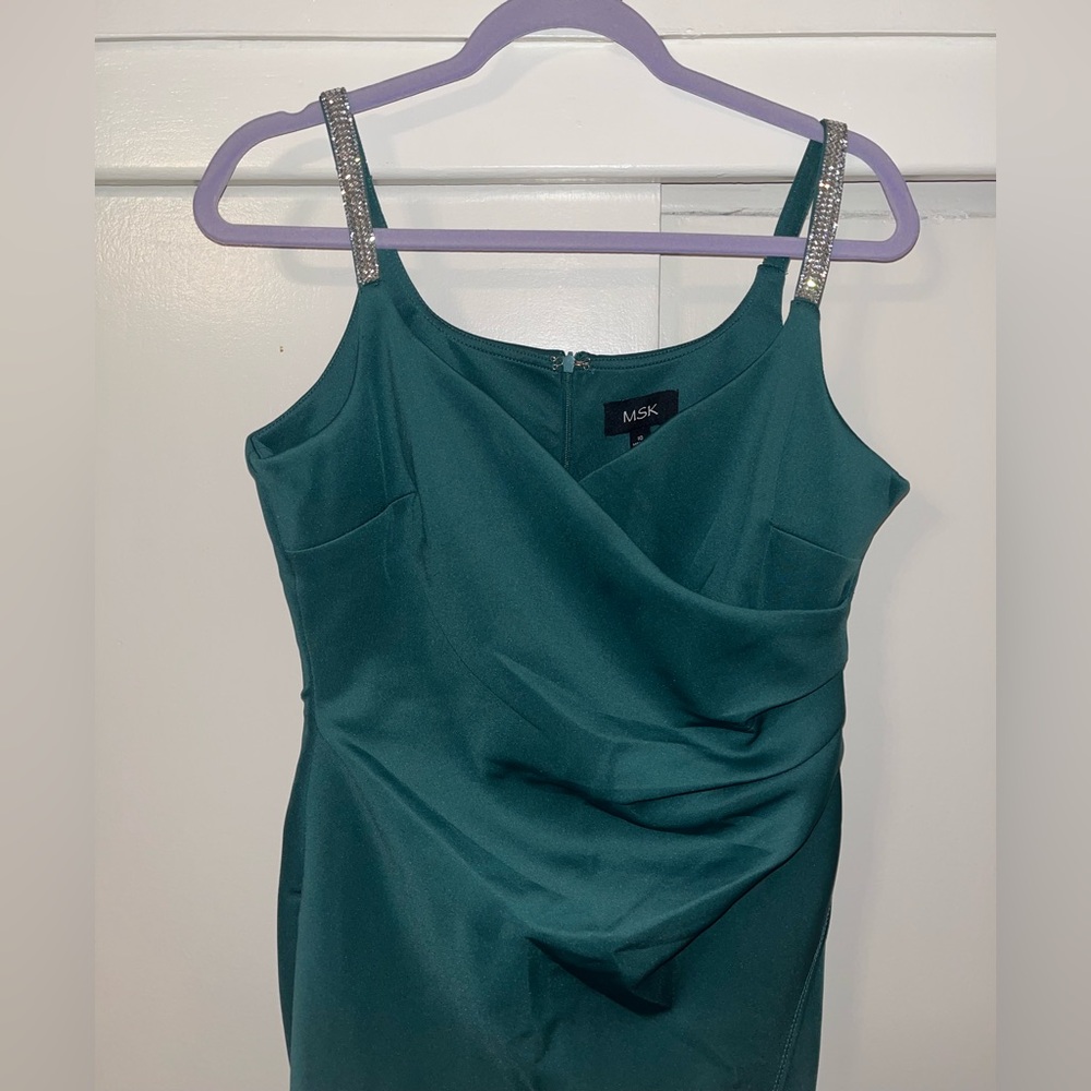 Teal Green Sleeveless Draped Cocktail Dress with Embellished Straps